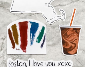 Boston Sticker Pack | Laptop Sticker | Journal Sticker | Rainbow Swash | Coffee Sticker | Massachusetts Sticker