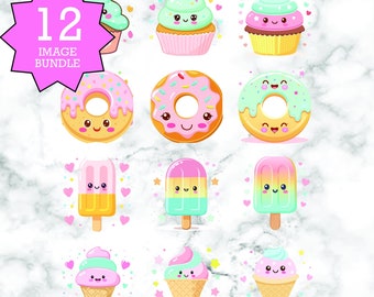 Kawaii Sweets Graphics Bundle: Donut, Cupcake, Ice Cream (SVG, PNG, JPG)