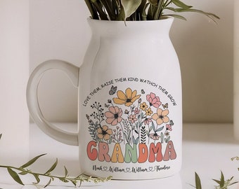 Custom Grandma's Garden Flower Vase, Custom Grandkid Name Flower Vase, Mother's Day Gift, Grandma Gift, Grandma Flower Vase, Wildflower Gift