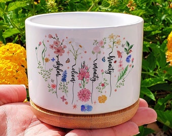 Personalized Birth Month Flower Plant Pot, Gift for Planter Lovers, Outdoor Flower Pot, Birth Flower Mom Gifts, Mother's Day Gift