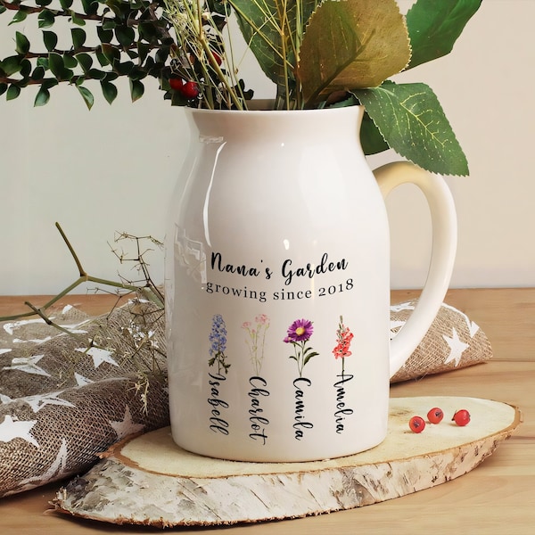 Custom Grandma's Garden Flower Vase, Custom Grandkid Name Flower Vase, Mother's Day Gift, Grandma Gift, Grandma Flower Vase, Wildflower Gift