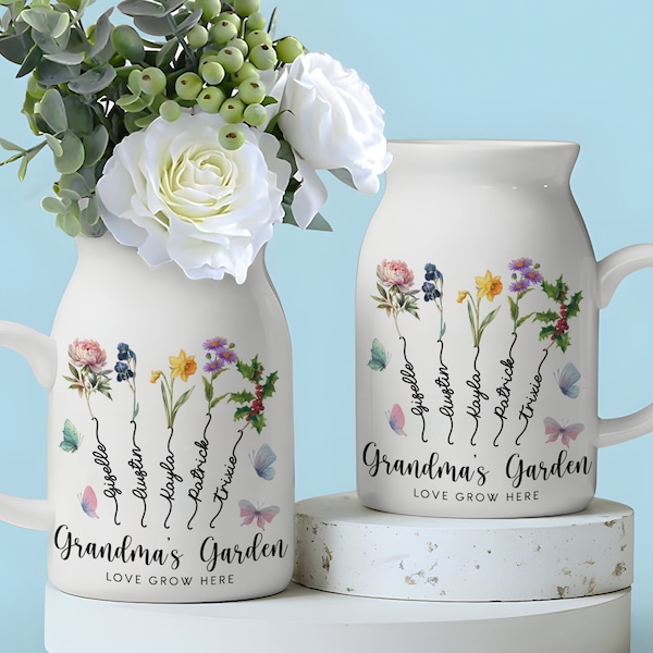 Custom Grandmas Garden Flower Vase, Personalized Birth Flower Flower Vase, Mother's Day Gift ,Gift for Grandma, Mother's Day Gift.