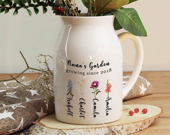 Vase de fleurs de jardin de grand-mère personnalisé, vase de fleurs de grand-mère personnalisé, cadeau de fête des mères, cadeau de grand-mère, vase de fleurs de grand-mère, cadeau de fleurs sauvages