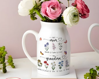 Vase de fleurs et pot de plantes jardin de grand-mère personnalisé, vase de fleurs personnalisé prénom petit-enfant, cadeau fête des mères, cadeau grand-mère, cadeau vase de fleurs grand-mère