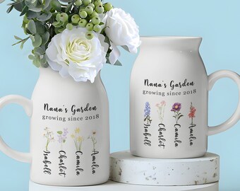 Custom Grandma's Garden Flower Vase, Custom Grandkid Name Flower Vase, Mother's Day Gift, Grandma Gift, Grandma Flower Vase, Wildflower Gift