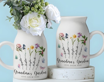 Custom Grandmas Garden Flower Vase, Personalized Birth Flower Flower Vase, Mother's Day Gift ,Gift for Grandma, Mother's Day Gift.