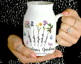 Custom Grandmas Garden Flower Vase, Personalized Birth Flower Flower Vase, Mother's Day Gift ,Gift for Grandma, Mother's Day Gift.