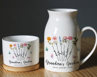 Pot de fleurs de jardin de grand-mère personnalisé, vase de fleurs de jardin de grand-mère personnalisé, pot de fleur de grand-mère et petits-enfants, cadeau pour grand-mère, cadeau de fête des mères