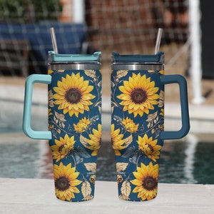 Sunflowers Tumbler 40oz, Boho Flowers 40oz Tumbler, Spring 40oz Tumbler with Lid and Straw, Minimalist Tumbler, Insulated Water Bottle