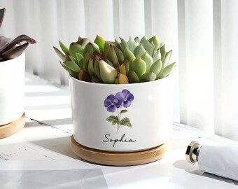 Personalized Flower Pot with Drainage, Custom Outdoor Plant Pot, Birth Flower Mom Gifts from Daughter, Name Christmas Gifts, Grandma Gifts.