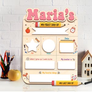 Letrero para primer y último día de clases, nombre personalizado, tablero de regreso a clases, letrero reutilizable para regreso a clases, primer día de clases de 2024, regalo de madera.