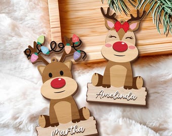 Personalized reindeer ornament Gifts, Custom name Christmas stocking tag gift, personalized family Christmas Reindeer, Christmas Custom Gift