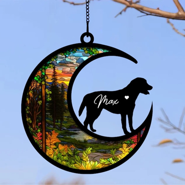 Pet Memorial Suncatcher, Loss of Pet Sympathy Gift, Handmade Custom Name Dog Decor, Engraved Dog Lovers Gift for Mothers Birthday