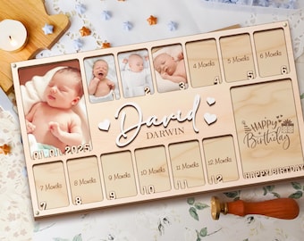 Baby First Year Picture Frame, Personalized Baby Photo Frame, Photo Collage, Personalized Photo Frame, Monthly Milestone. First Baby Gifts