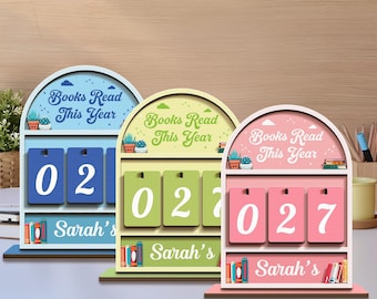 Custom Books Read Tracker, Books Read This Year Counter, Mini Bookshelf, Book Lovers Gift, Bookshelf Decor, Book Ends, Gift for Readers