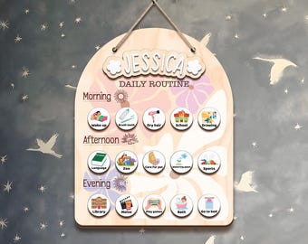 Personalized Wooden Daily Routine Chart, Visual Schedule, Kids Chore Chart, Daily Tasks, Daily Responsibility Board, Daily Rhythm Cards
