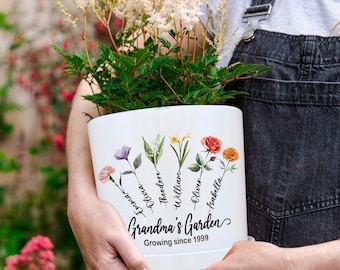 Personalisierter Blumentopf für Oma, Geburtsmonat Blumentopf für Oma, Mama, Geburtstagsgeschenk von Enkelkindern, individueller Nametopf