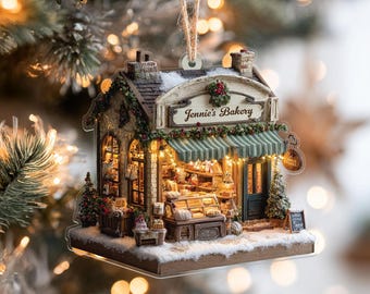 Personalized Bakery Christmas Ornament, Custom Bakery Shop Ornament, Holiday Gift for Bakers, Cozy Kitchen Decor, Small Business Keepsake