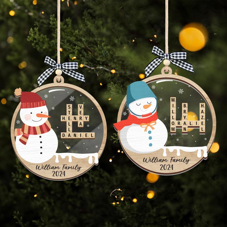 Personalized Snowman Scrabble Christmas Ornaments, Family Name