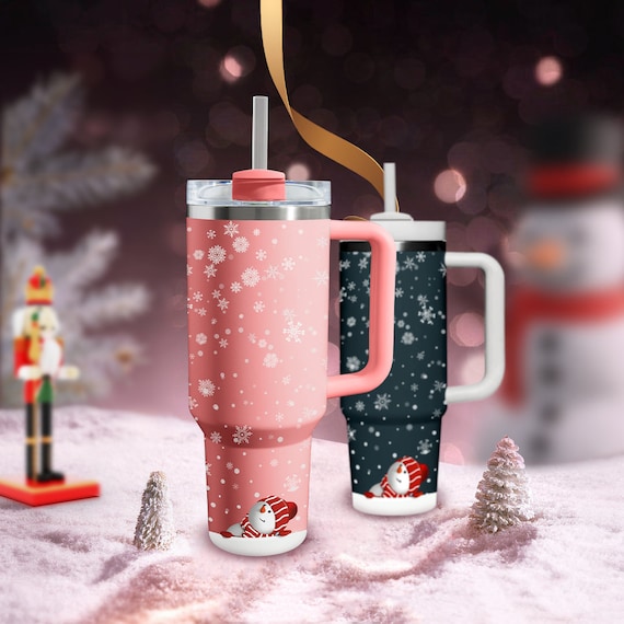 Cute Snowman Tumbler 40oz With Handle, Christmas 40oz Tumbler, Winter Snow  40oz Stainless Steel Tumbler With Lid and Straw, Holiday Tumbler 