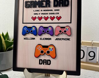Personalized Dad Wooden Plaque, Custom Kid's Names Gamer Wooden Sign, Gaming Hand Play Wood Sign, Father's Day Gift for Dad, Grandpa's Gifts
