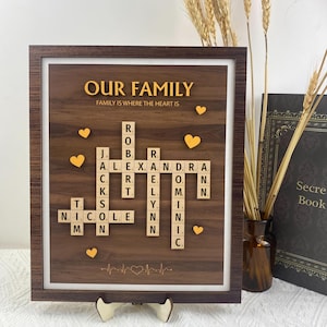 Personalized Scrabble Puzzle Sign, Grandkids Crossword Scrabble Wooden Sign, Custom Family Name, Grandparents Christmas Gift, Home decor