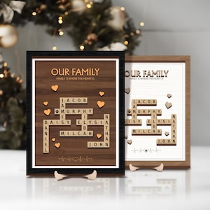 Impresión personalizada de Scrabble familiar, letrero personalizado con el nombre de la familia, letrero con el apellido, ideas de regalos para abuelos, póster de Scrabble, regalos de Navidad