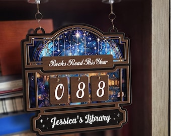 Personalized Books Read This Year Sign, Custom Reading Tracker, Magical Library Book Count Hanging Display for Home Library Classroom