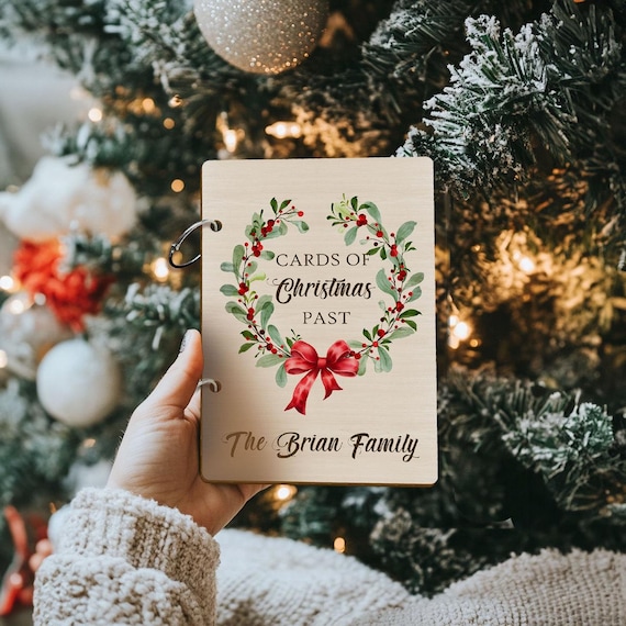 Personalized Christmas Card Holder Binder - Wooden Memory Book For Holiday  Cards & Keepsakes