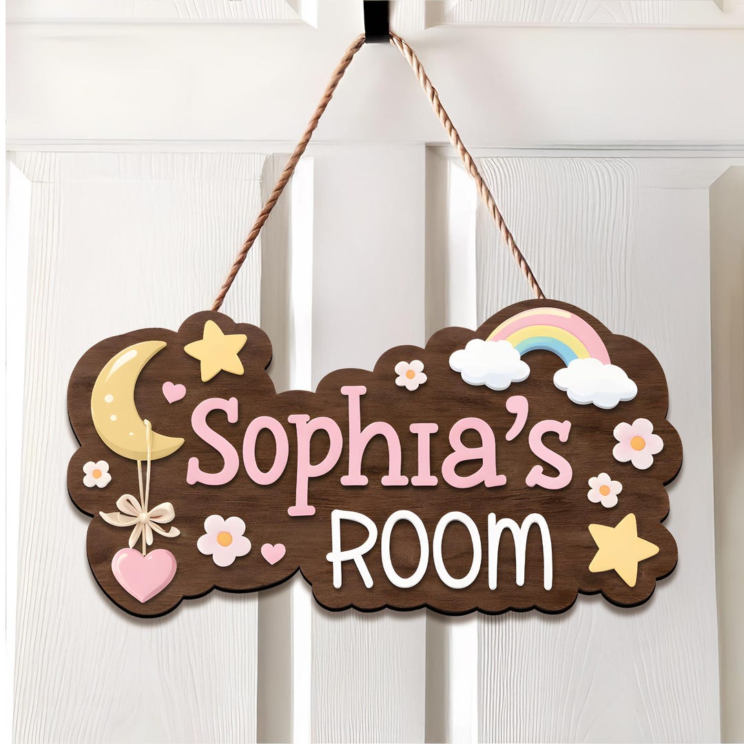 Personalized Kids Room Door Sign – Custom Name Wall Decor With Rainbow ...