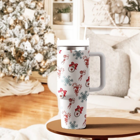 Christmas Bell Tumbler 40oz With Handle, Christmas 40oz Tumbler, Santa 40oz  Stainless Steel Tumbler With Lid and Straw, Christmas Tumbler 