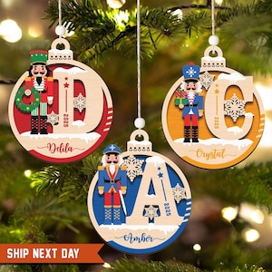 Personalized Nutcracker Christmas Ornament, Wooden Nutcracker Soldier Decor, Letter Name Ornament Gift, Christmas tree decor, Gift For Kids