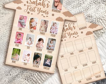 My First Year One Year of Photo Board Wooden Milestone Board 1st Birthday Milestone Board First Birthday Decorations 12 Months Photo Banner.