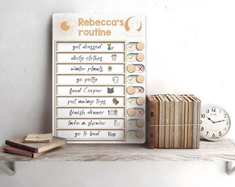 Personalized Wooden Daily Routine Chart For Kids, Morning Bedtime Routine Chart , Toddler Daily Routine Chart, Gifts for Children