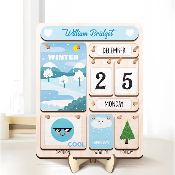 Montessori Calendar for Kids, Months and Days of The Week, Kids Learning Calendar, Wooden Birthday Gift, Homeschool Planner Learning Tool.
