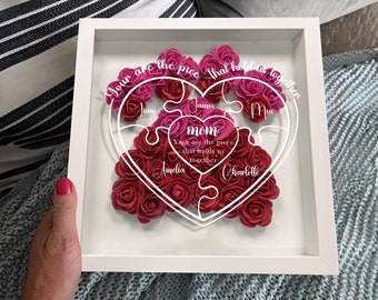 Personalized Flower Shadow box, Mothers Day Gifts For Grandma, Birthday Gifts For Mom, Grandma, Nana, Custom Frame Gift for Mother's Day