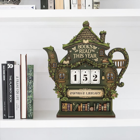 Personalized Books Read This Year Tracker – Custom Name Reading Counter Display, Book Lover Gift, Home Library Shelf Decor