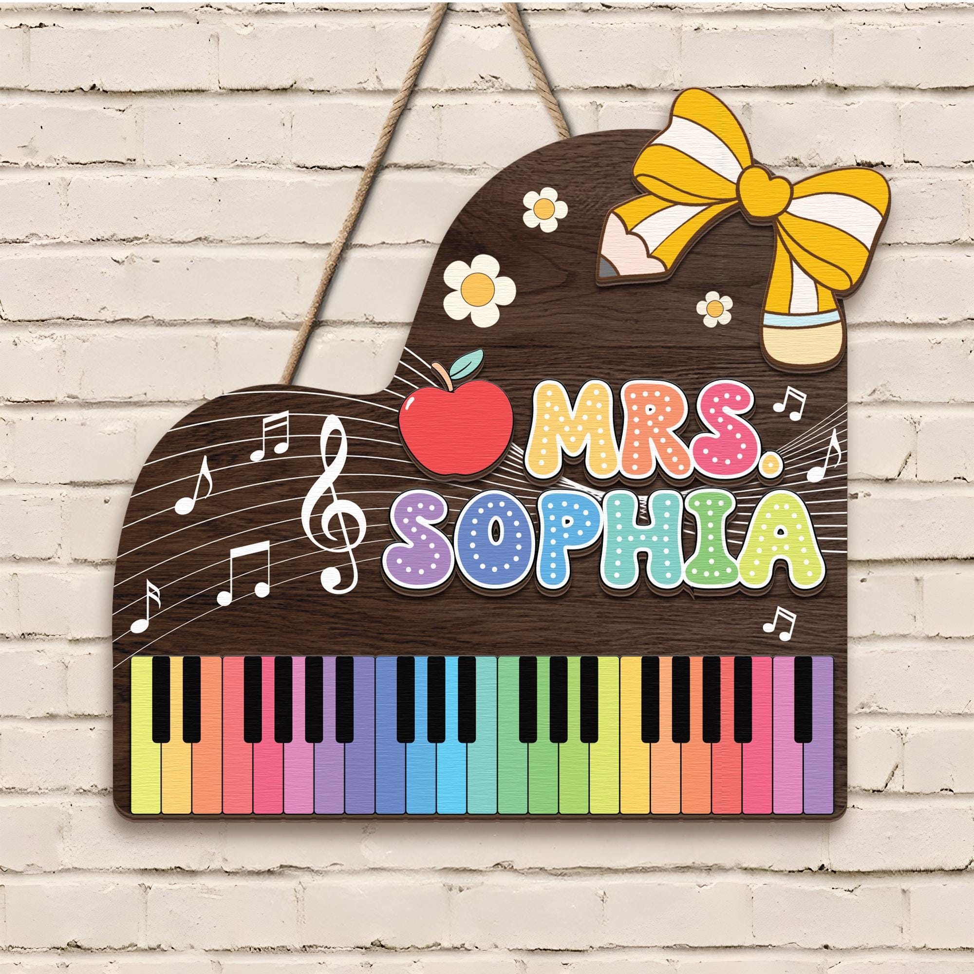 Personalized Music Teacher Sign – Custom Piano Shape Wooden Door