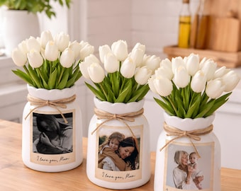 Personlig fotovas för mamma, anpassad blomvas med bild, mors dag-present