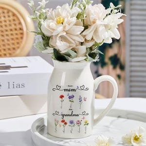 Aangepaste bloemenvaas omatuin, gepersonaliseerde bloemenvaas geboortebloemen, Moederdagcadeau, cadeau voor oma, Moederdagcadeau.