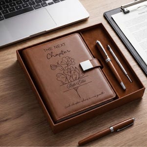 Personalized Leather Journal Gift Set, Custom Engraved Notebook with Pen, Graduation Gift, New Job Promotion Present, Gift for teacher