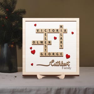 Letrero de apellido personalizado, letrero de madera para crucigramas de Scrabble, mosaico de letras familiares personalizado, rompecabezas de nombres, letrero con apellido, arte de crucigramas familiares