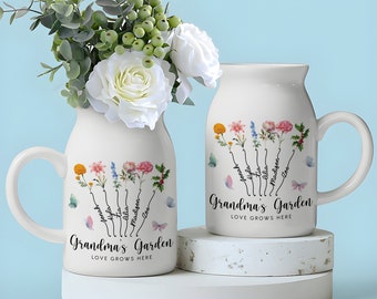 Maceta de jardín de la abuela personalizada, florero de jardín de abuelas personalizado, maceta de flores de abuela y nietos, regalo para la abuela, regalo del Día de la Madre