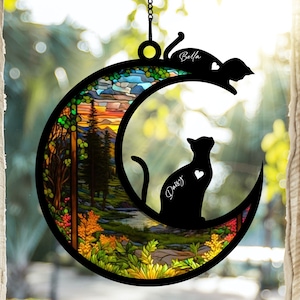 Pet Memorial Suncatcher, Loss of Pet Sympathy Gift, Handmade Custom Name Cat Decor, Engraved Cat Lovers Gift for Mothers Birthday
