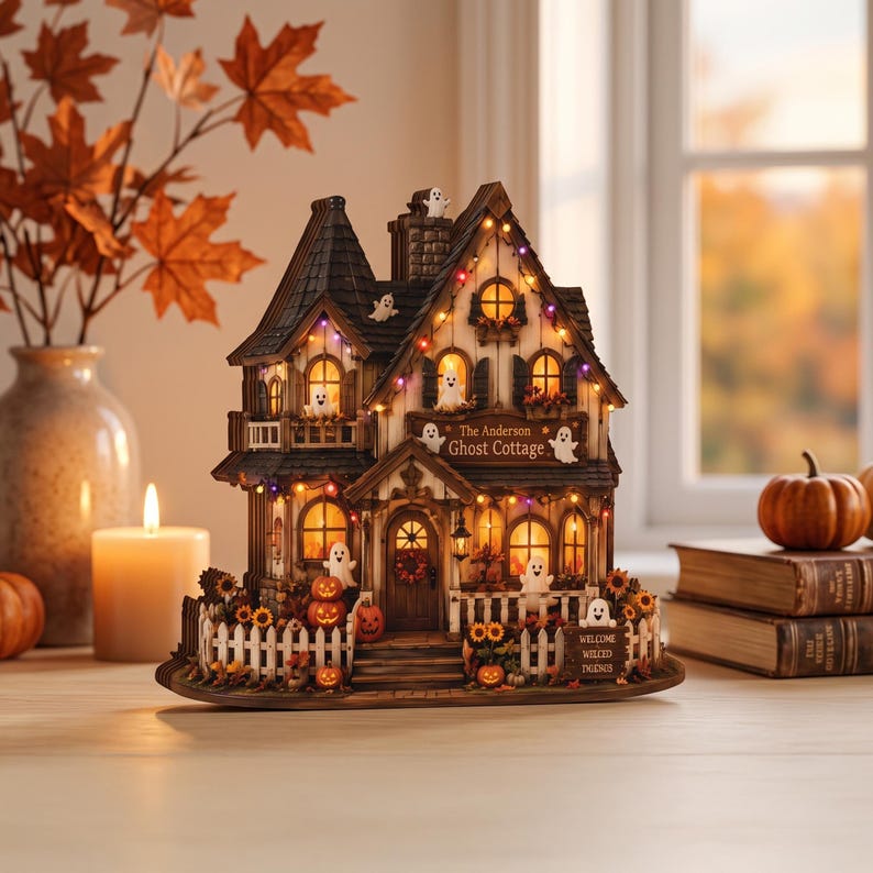 2d-flat-haunted-house-sign-personalized-family-ghost-cottage-decor