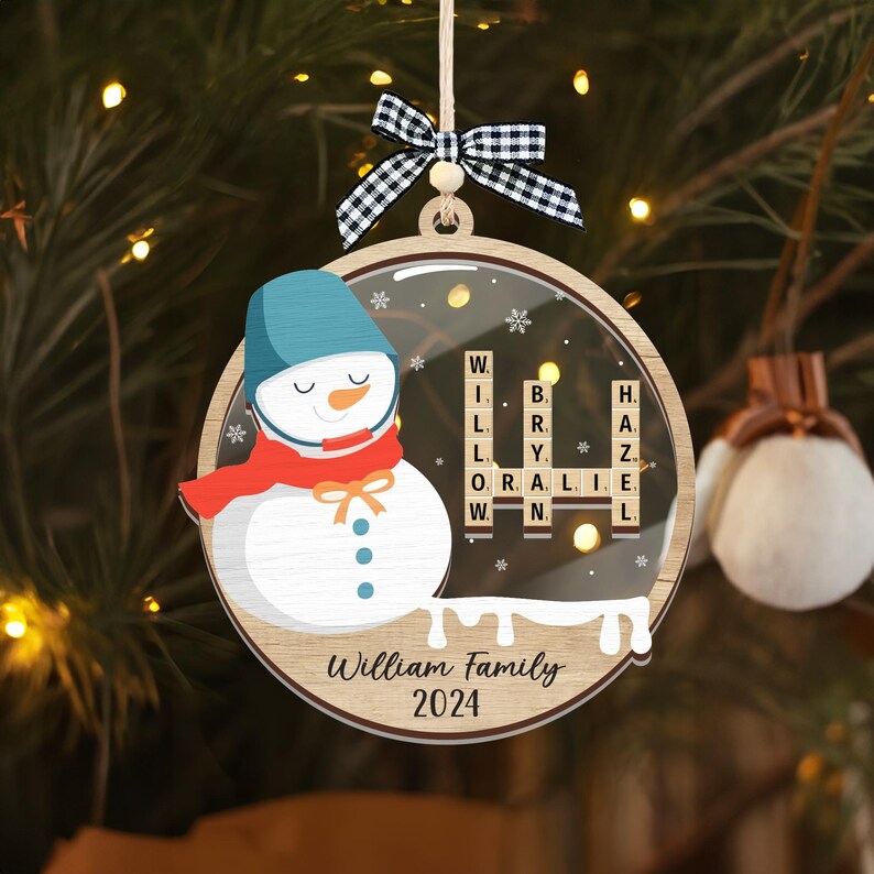 Personalized Snowman Scrabble Christmas Ornaments, Family Name