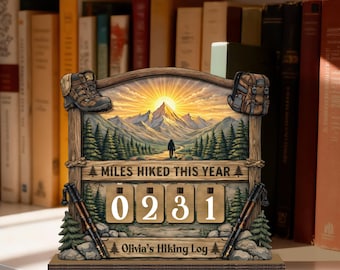 Personalized Hiking Miles Tracker – Custom Name Outdoor Log Display, Yearly Hiking Counter Decor, Adventure Lover Gift, Cabin Home Wall Art