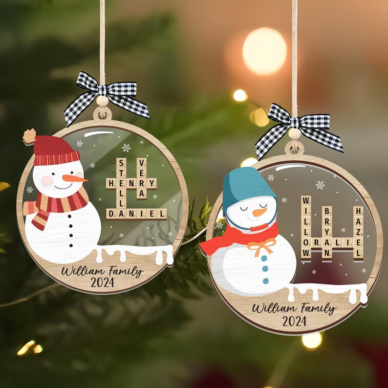 Personalized Snowman Scrabble Christmas Ornaments, Family Name