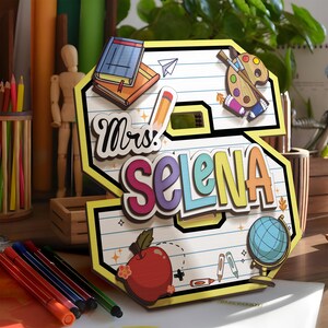 Personalisiertes Lehrer Türschild, personalisierter Name mit Bleistift Lehrer Schild, Klassenzimmer 3D Holzkunst, Lehrer Türschild, Zurück in der Schule Schild