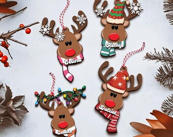 Personalized reindeer ornament, personalized ornament, Christmas stocking tag, personalized family Christmas Reindeer, Christmas Custom Gift